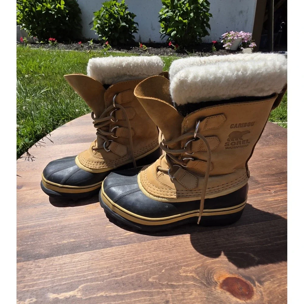 Sorel Caribou Waterproof Winter Snow Boots Women's Size 6 Tan Black Insulated...